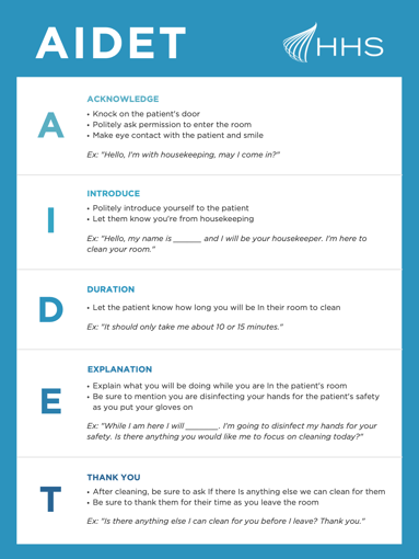 AIDET poster with examples for each step