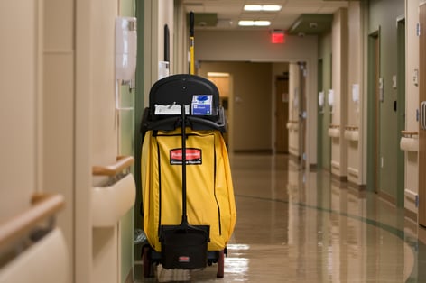 EVS cart in hospital hallway